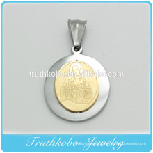 Hot Sell Fashion Religious Jewelry Blessed Virgin Mary Stainless Steel Two Tone Double Layers Necklace Pendants Medallion